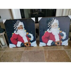 Christmas Santa Claus 24 X 24 Picture Frame Canvas Black White Checks Checkered
